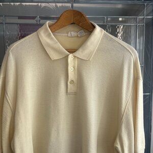 Vintage 90s Apparel Zone Yellow Polo Shirt XXL Knit Ribbed Textured